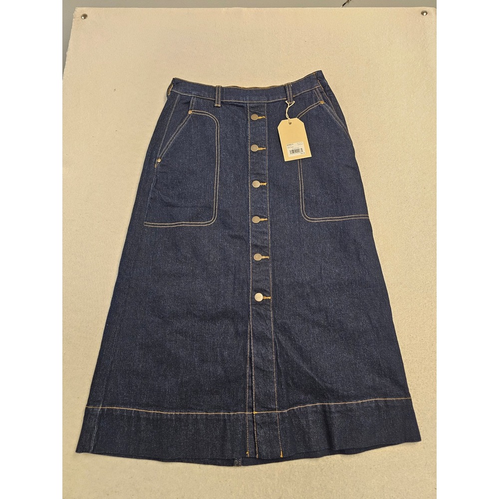Farmers Market Womens Dark Wash Denim Midi Skirt Button Front A-Line Size 4 NEW